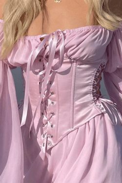 Y2K Aesthetic Long Sleeve Corset Mini Dress - Coquette Style for Women's Fashion