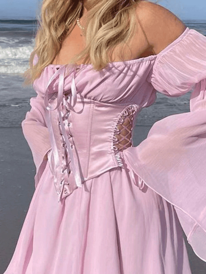 Y2K Aesthetic Long Sleeve Corset Mini Dress - Coquette Style for Women's Fashion