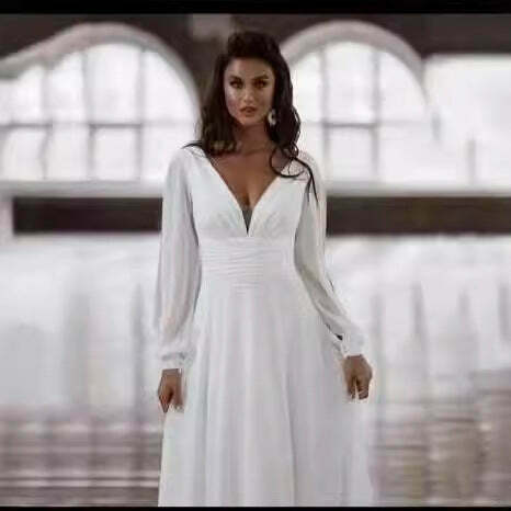 Y2K Aesthetic Long Sleeve V-neck Light Elegant Dress for Women - Coquette Style Grunge Fashion