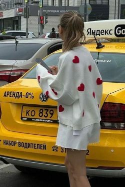Y2K Aesthetic Loose Hearts Casual Sweater for Women - Coquette & Grunge Style Fashion