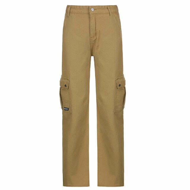 Y2K Aesthetic Low Waist Cargo Khaki Pants - Vintage 90s Style Women's Fashion
