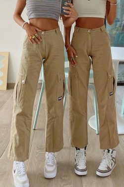 Y2K Aesthetic Low Waist Cargo Khaki Pants - Vintage 90s Style Women's Fashion