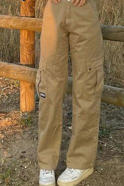 Y2K Aesthetic Low Waist Cargo Khaki Pants - Vintage 90s Style Women's Fashion