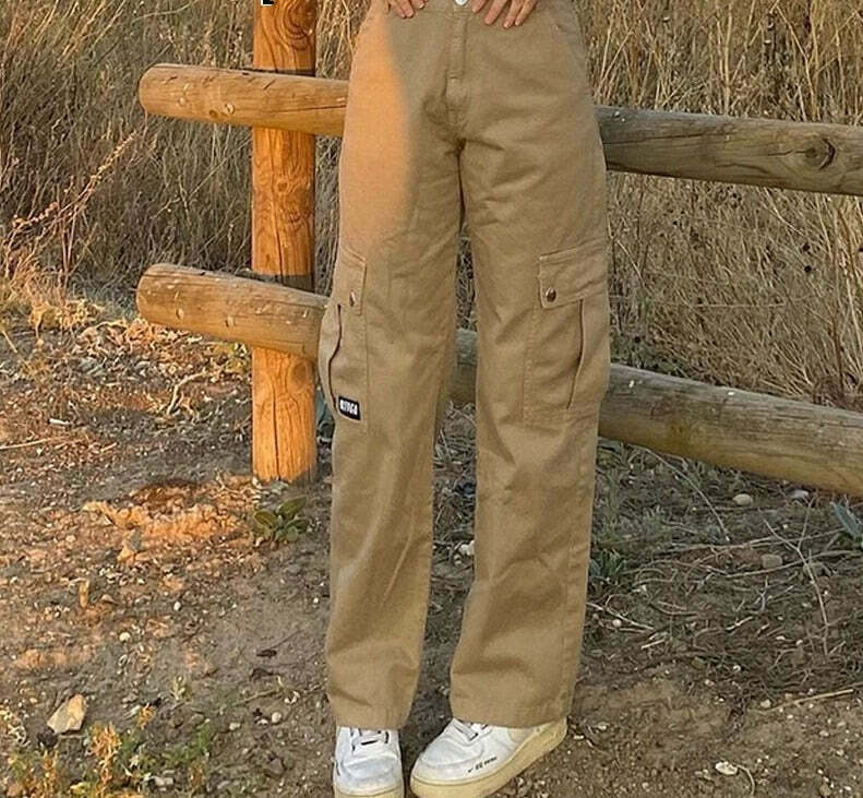 Y2K Aesthetic Low Waist Cargo Khaki Pants - Vintage 90s Style Women's Fashion