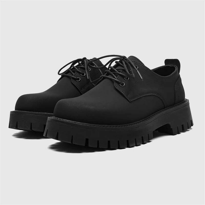 Y2K Aesthetic Matte Black Chunky Derby Shoes - Coquette Style Grunge Fashion Statement