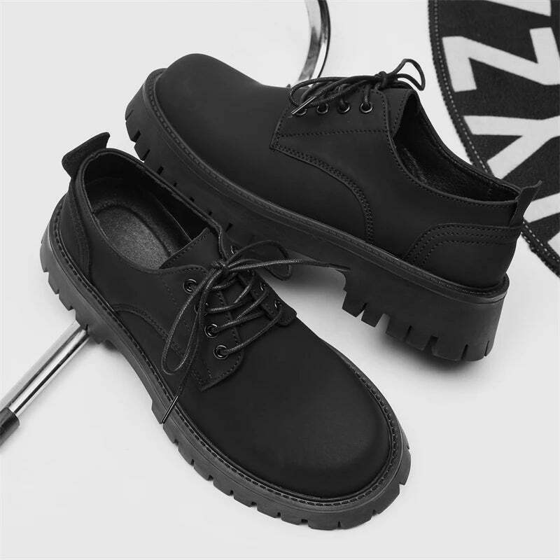 Y2K Aesthetic Matte Black Chunky Derby Shoes - Coquette Style Grunge Fashion Statement