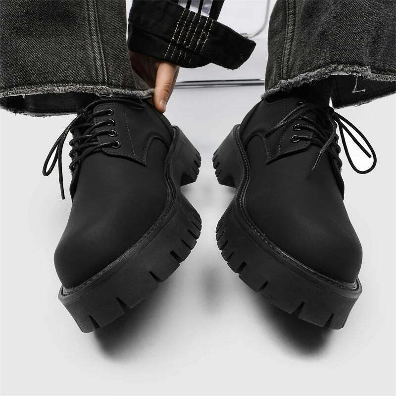 Y2K Aesthetic Matte Black Chunky Derby Shoes - Coquette Style Grunge Fashion Statement