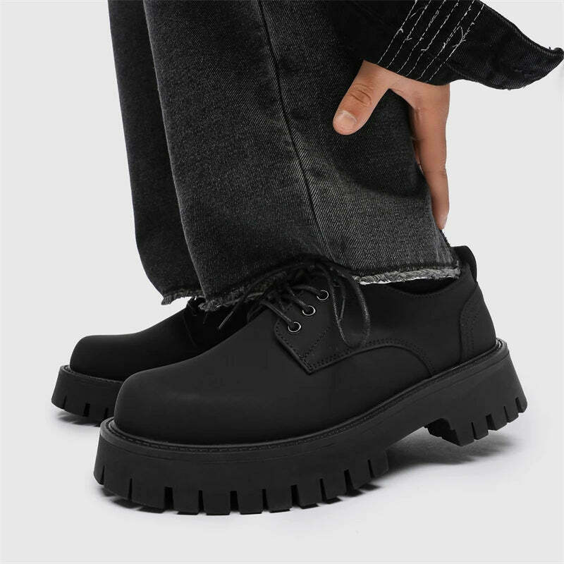 Y2K Aesthetic Matte Black Chunky Derby Shoes - Coquette Style Grunge Fashion Statement
