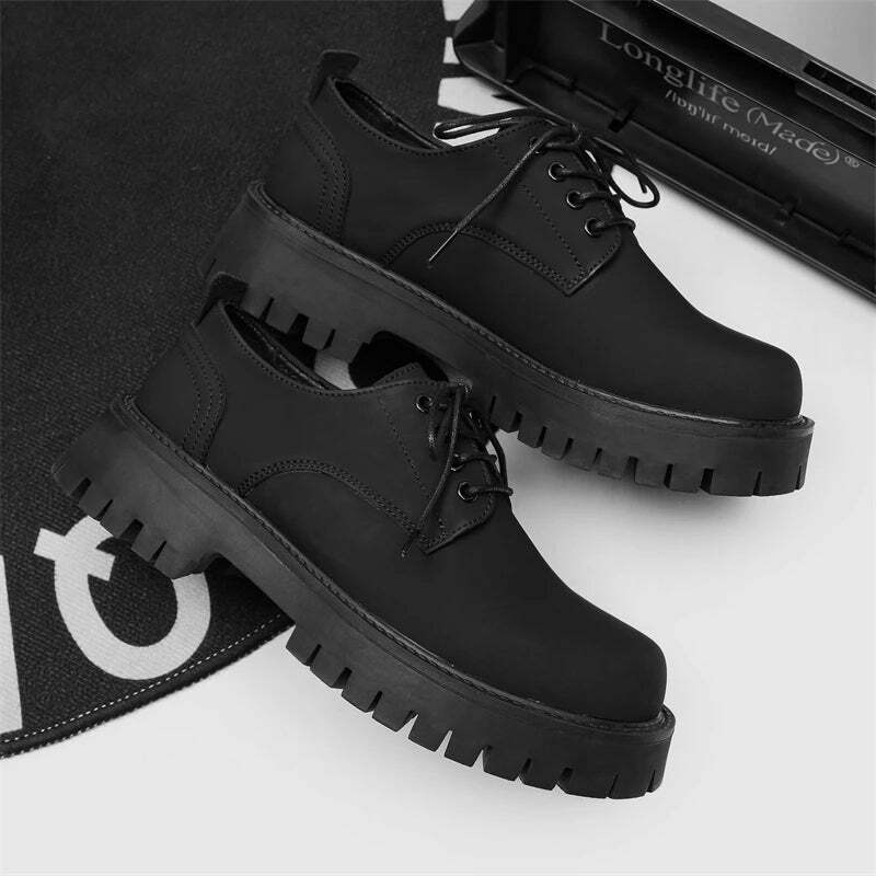Y2K Aesthetic Matte Black Chunky Derby Shoes - Coquette Style Grunge Fashion Statement