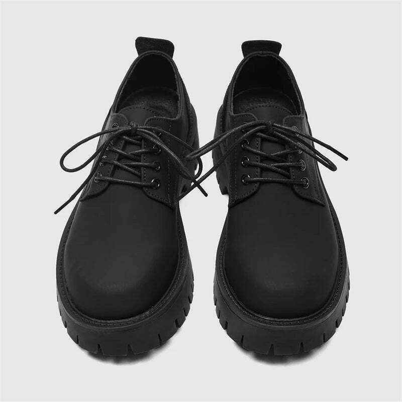 Y2K Aesthetic Matte Black Chunky Derby Shoes - Coquette Style Grunge Fashion Statement