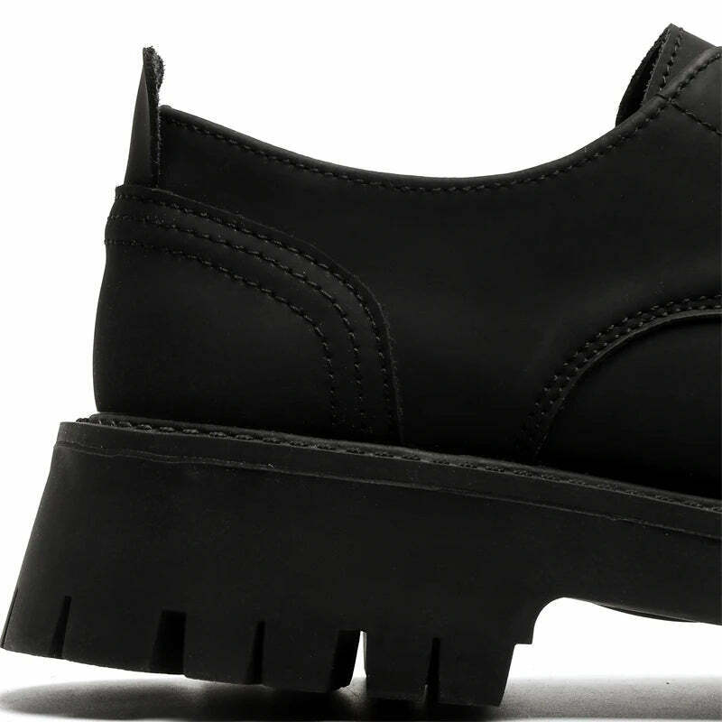 Y2K Aesthetic Matte Black Chunky Derby Shoes - Coquette Style Grunge Fashion Statement