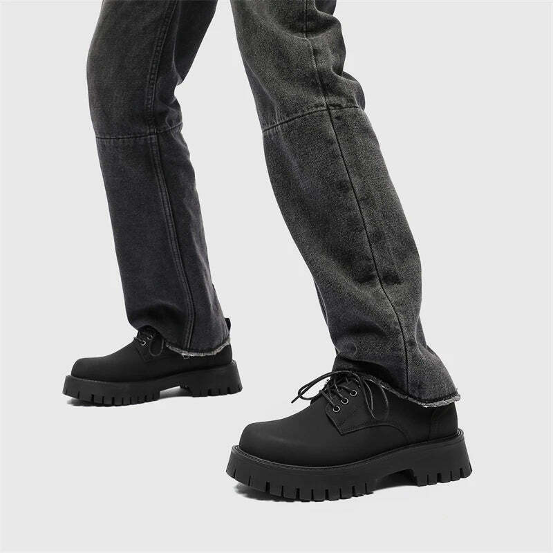 Y2K Aesthetic Matte Black Chunky Derby Shoes - Coquette Style Grunge Fashion Statement