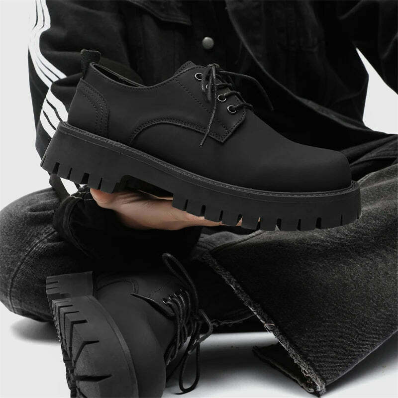 Y2K Aesthetic Matte Black Chunky Derby Shoes - Coquette Style Grunge Fashion Statement