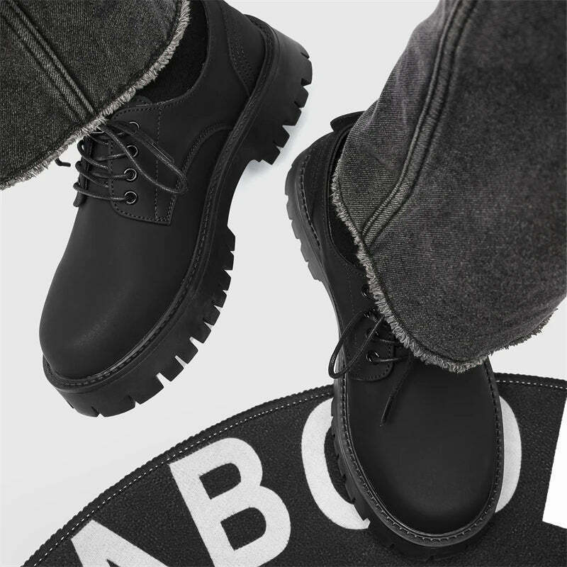 Y2K Aesthetic Matte Black Chunky Derby Shoes - Coquette Style Grunge Fashion Statement