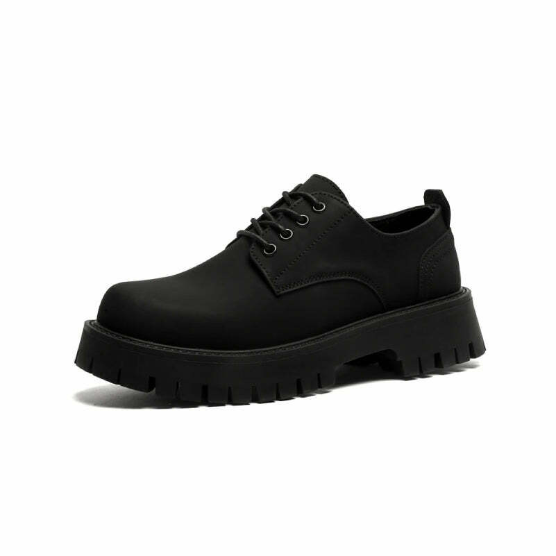 Y2K Aesthetic Matte Black Chunky Derby Shoes - Coquette Style Grunge Fashion Statement