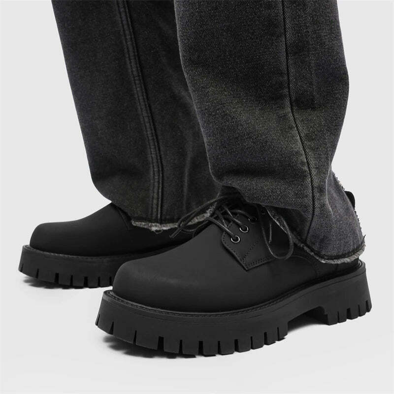 Y2K Aesthetic Matte Black Chunky Derby Shoes - Coquette Style Grunge Fashion Statement