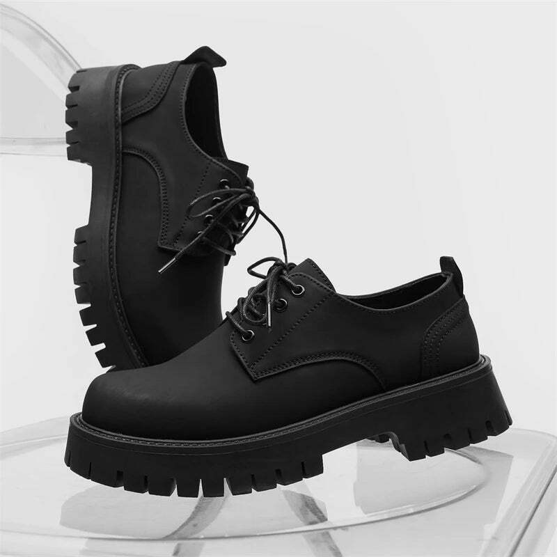 Y2K Aesthetic Matte Black Chunky Derby Shoes - Coquette Style Grunge Fashion Statement