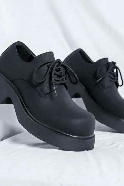 Y2K Aesthetic Matte Black Chunky Derby Shoes for Women - Coquette Style Grunge Fashion