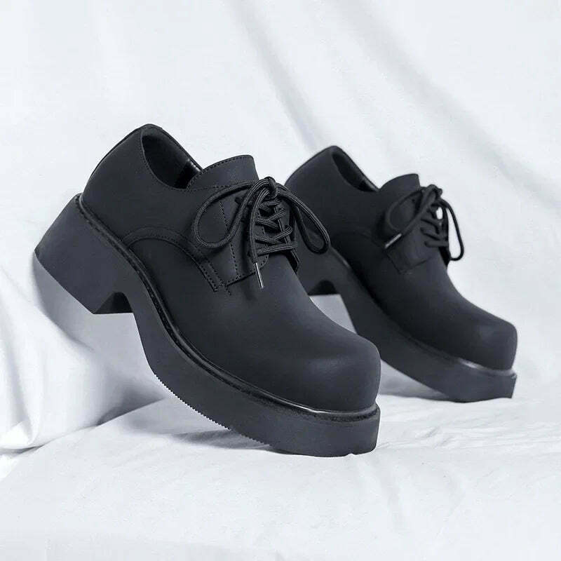 Y2K Aesthetic Matte Black Chunky Derby Shoes for Women - Coquette Style Grunge Fashion
