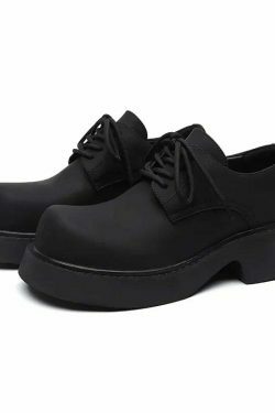 Y2K Aesthetic Matte Black Chunky Derby Shoes for Women - Coquette Style Grunge Fashion