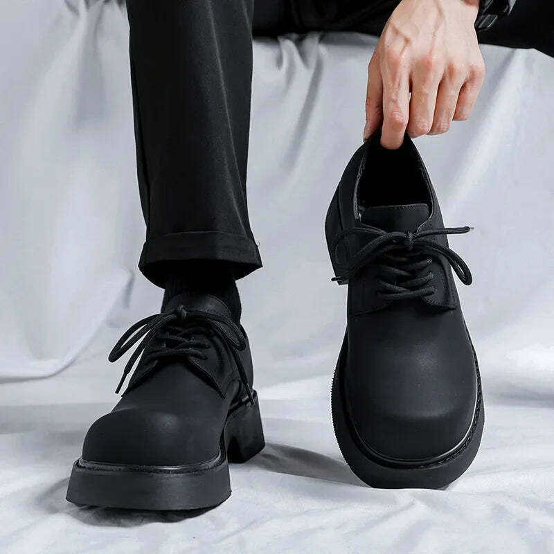 Y2K Aesthetic Matte Black Chunky Derby Shoes for Women - Coquette Style Grunge Fashion