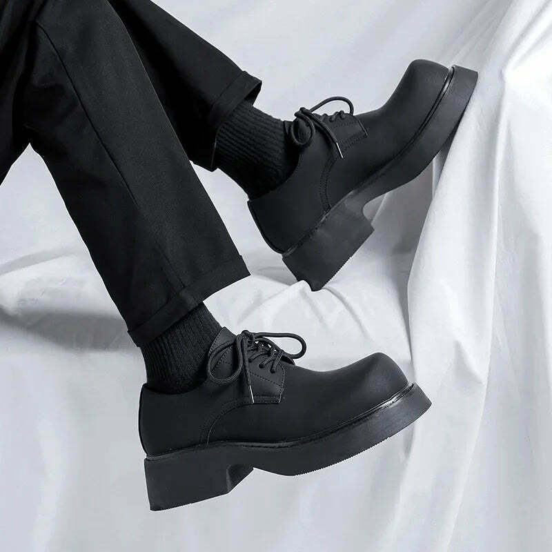 Y2K Aesthetic Matte Black Chunky Derby Shoes for Women - Coquette Style Grunge Fashion
