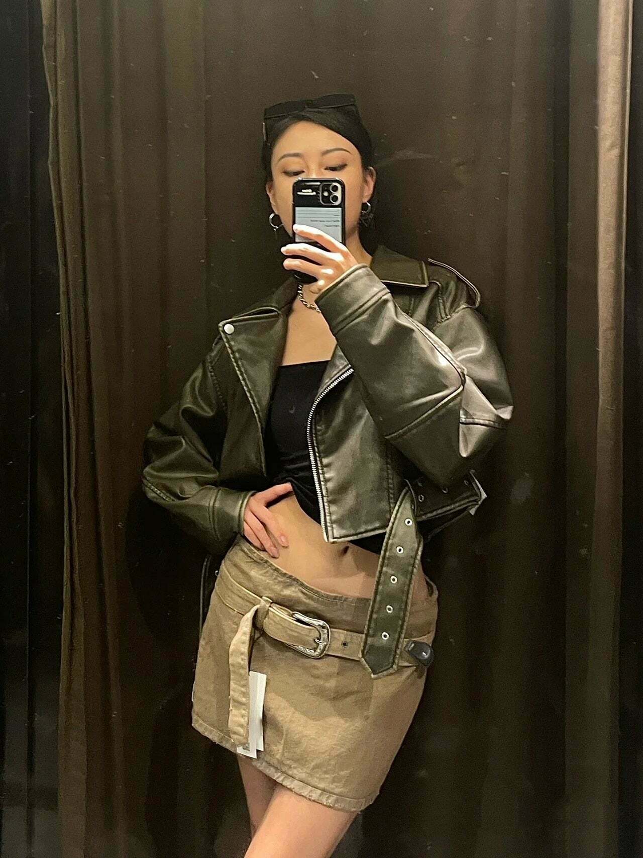 Y2K Aesthetic Maven Faux Leather Jacket - Coquette Grunge with Old Money Elegance