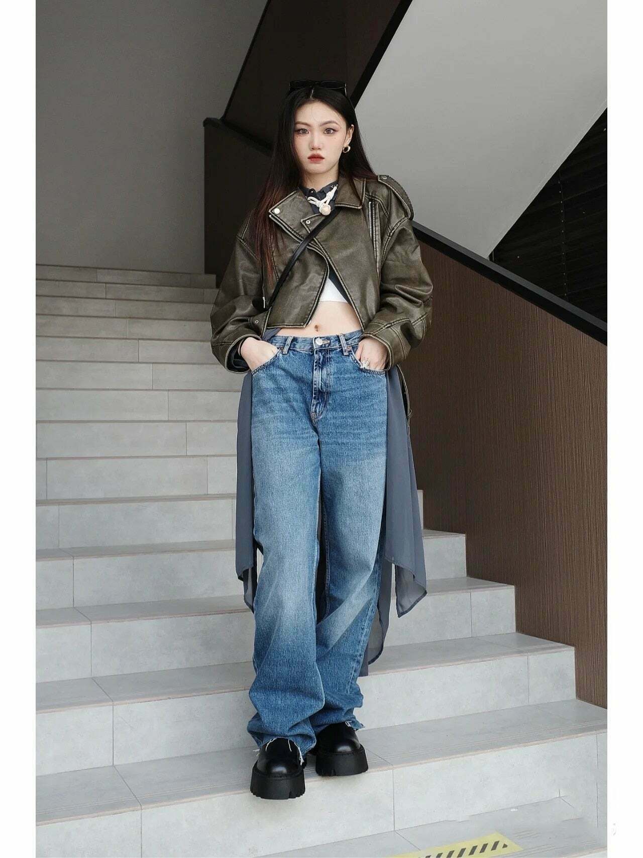 Y2K Aesthetic Maven Faux Leather Jacket - Coquette Grunge with Old Money Elegance