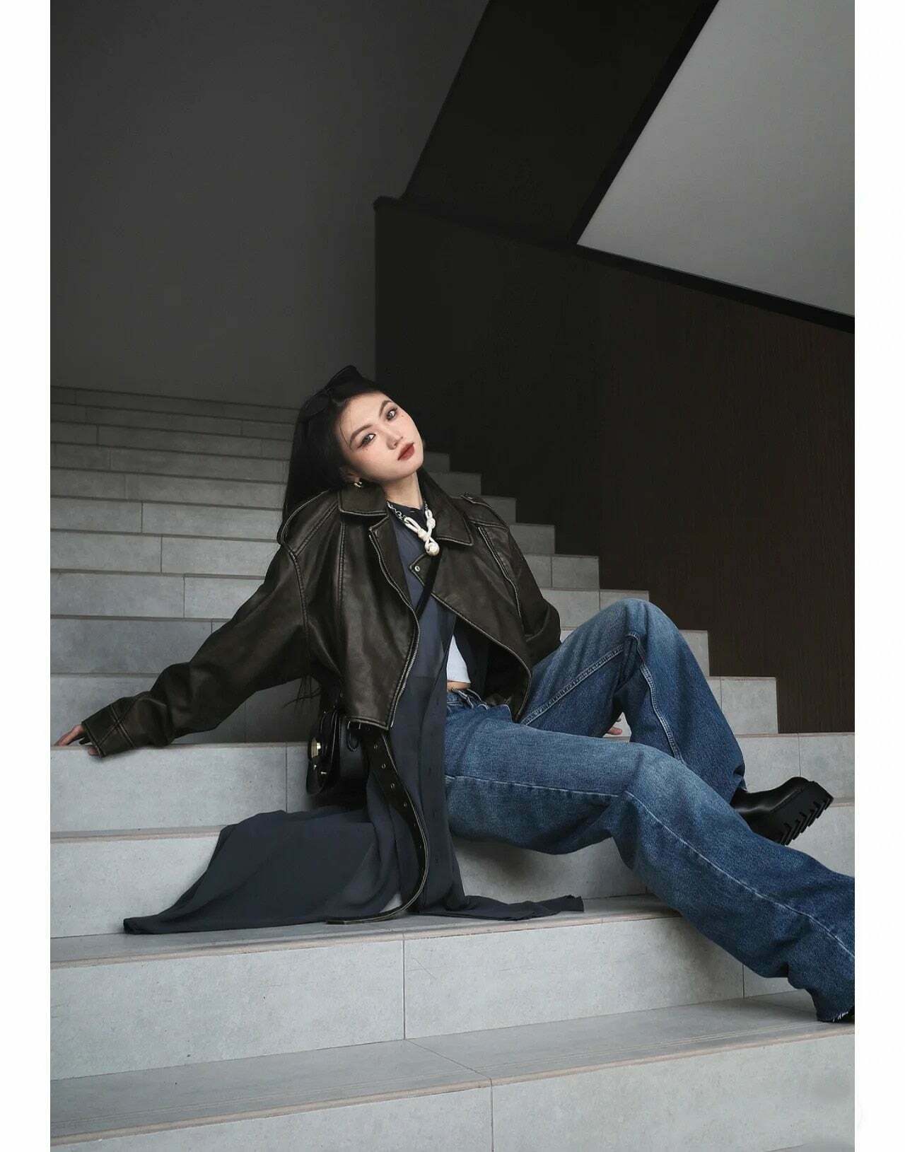 Y2K Aesthetic Maven Faux Leather Jacket - Coquette Grunge with Old Money Elegance