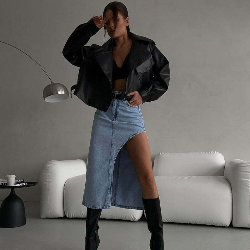 Y2K Aesthetic Maverick Denim Diva Skirt - Coquette Style Grunge Fashion
