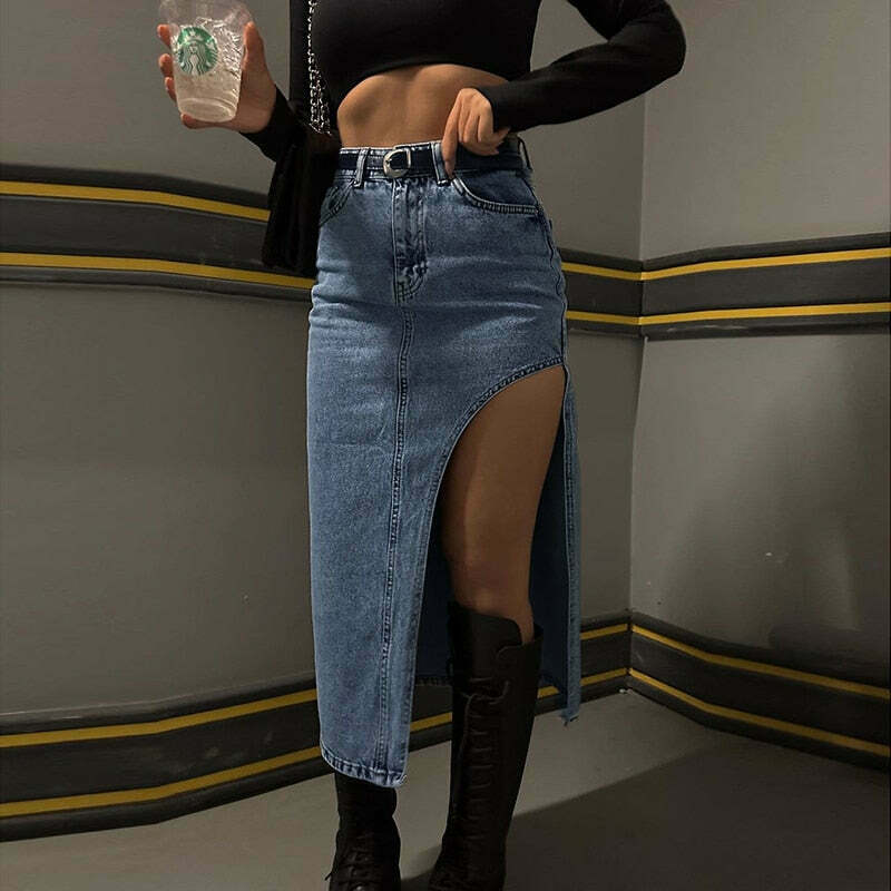 Y2K Aesthetic Maverick Denim Diva Skirt - Coquette Style Grunge Fashion