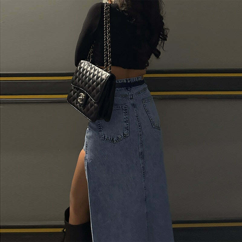 Y2K Aesthetic Maverick Denim Diva Skirt - Coquette Style Grunge Fashion