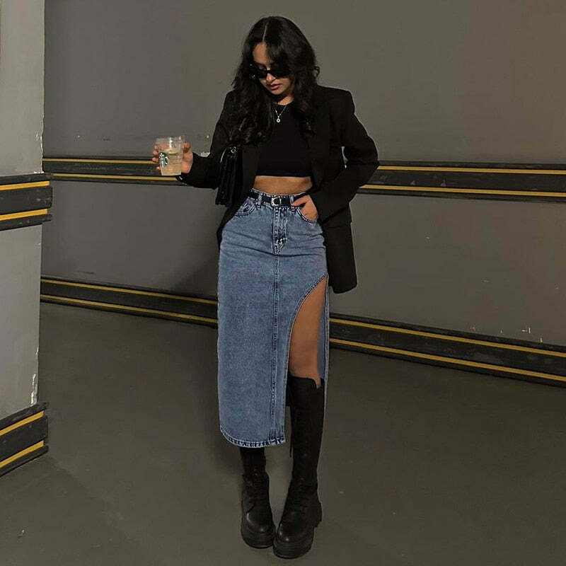 Y2K Aesthetic Maverick Denim Diva Skirt - Coquette Style Grunge Fashion