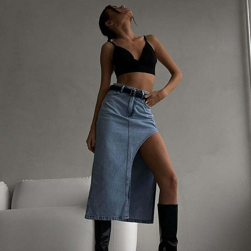 Y2K Aesthetic Maverick Denim Diva Skirt - Coquette Style Grunge Fashion