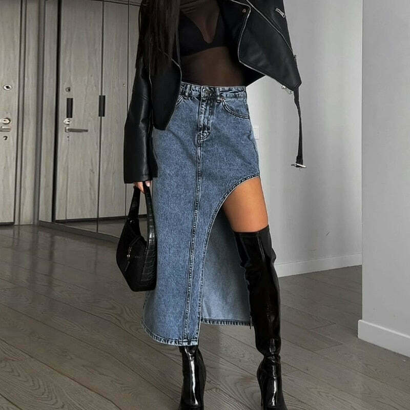 Y2K Aesthetic Maverick Denim Diva Skirt - Coquette Style Grunge Fashion