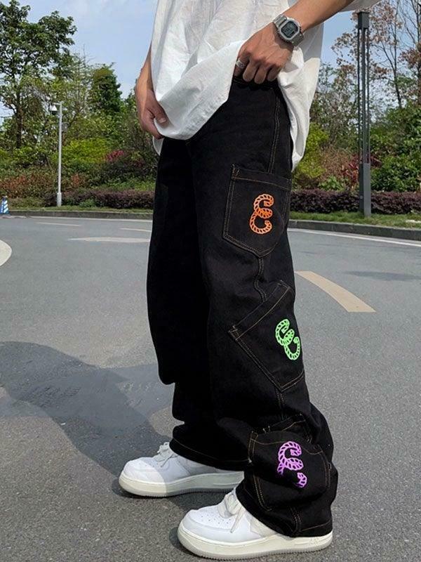 Y2K Aesthetic Men's Cargo Jeans with Multiple Pockets - Coquette & Grunge Style