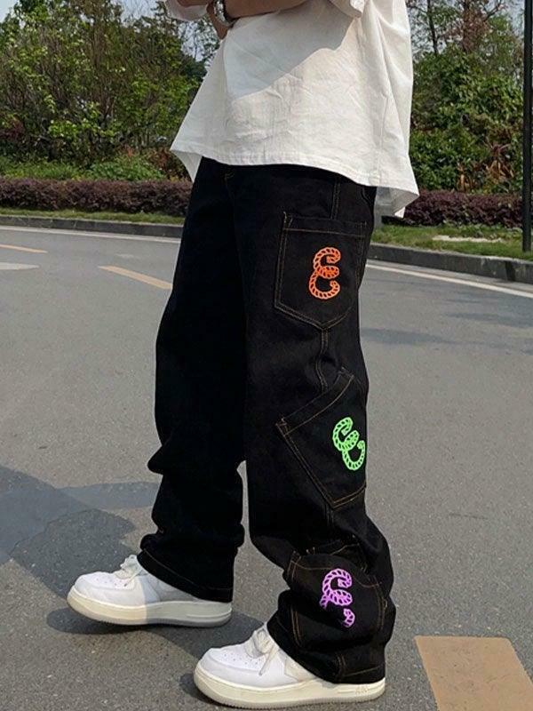 Y2K Aesthetic Men's Cargo Jeans with Multiple Pockets - Coquette & Grunge Style