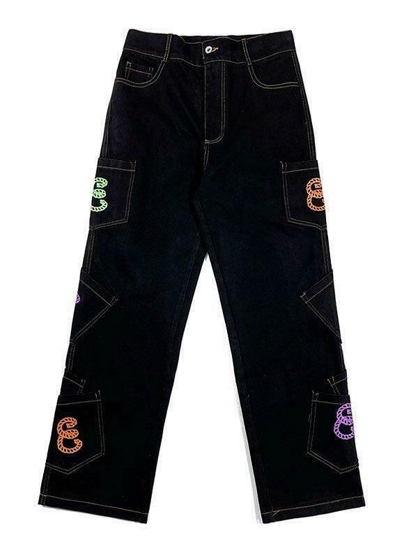 Y2K Aesthetic Men's Cargo Jeans with Multiple Pockets - Coquette & Grunge Style