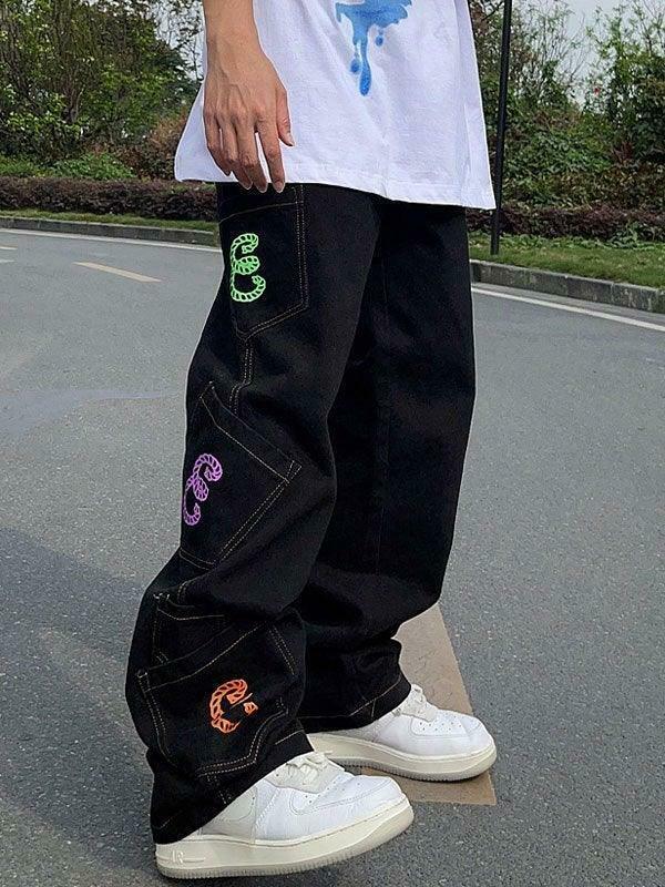 Y2K Aesthetic Men's Cargo Jeans with Multiple Pockets - Coquette & Grunge Style