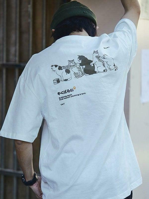 Y2K Aesthetic Men's Kitten Short Sleeve Tee - Coquette Style Grunge Fashion Cute Tops
