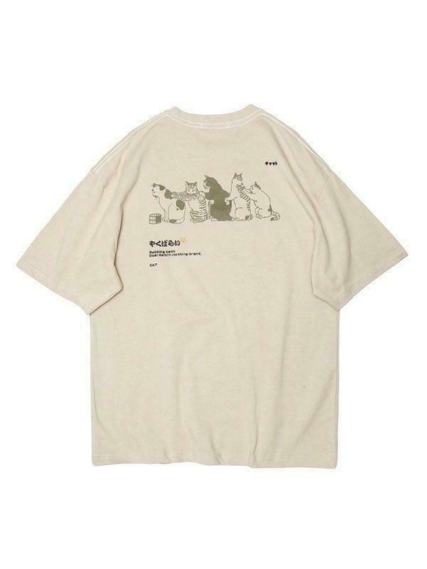 Y2K Aesthetic Men's Kitten Short Sleeve Tee - Coquette Style Grunge Fashion Cute Tops