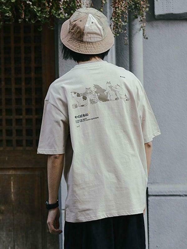 Y2K Aesthetic Men's Kitten Short Sleeve Tee - Coquette Style Grunge Fashion Cute Tops