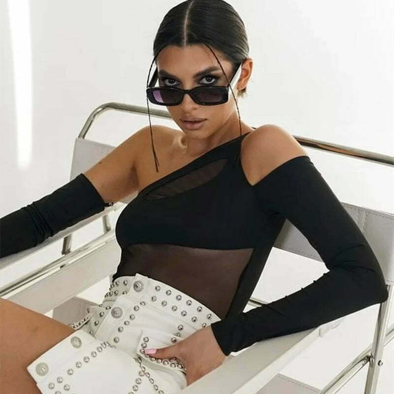 Y2K Aesthetic Mesh Bodysuit: Coquette Style with a Grunge Twist