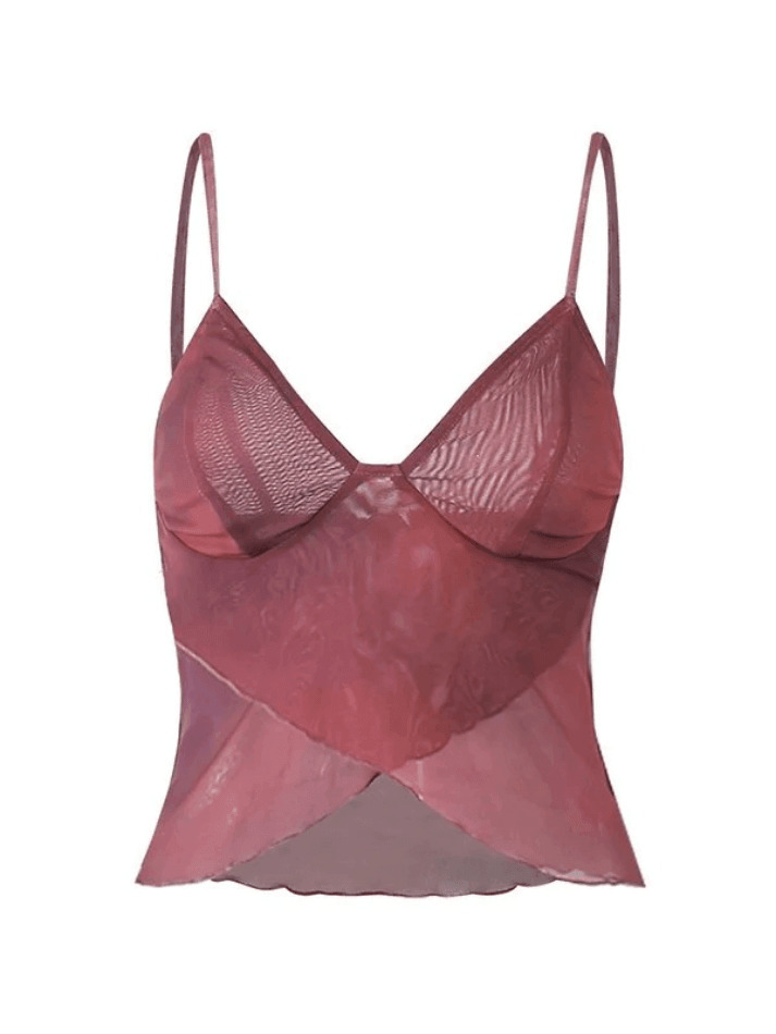 Y2K Aesthetic Mesh Crop Cami: Coquette Grunge Style - Cute Tops, Past