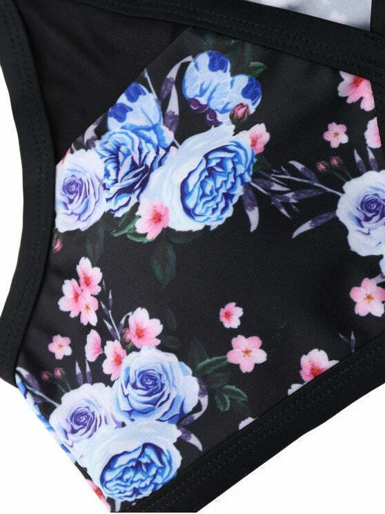 Y2K Aesthetic Mesh Panel Floral Bikini Set - Coquette Grunge Style for Women