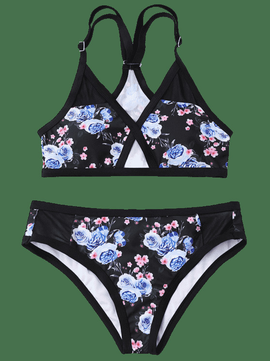 Y2K Aesthetic Mesh Panel Floral Bikini Set - Coquette Grunge Style for Women
