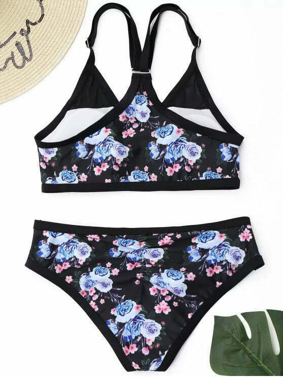 Y2K Aesthetic Mesh Panel Floral Bikini Set - Coquette Grunge Style for Women