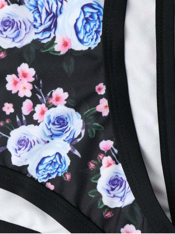 Y2K Aesthetic Mesh Panel Floral Bikini Set - Coquette Grunge Style for Women
