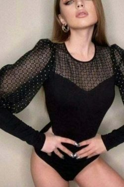 Y2K Aesthetic Mesh Stitching Long-Sleeved Bodysuit for Women - Coquette Grunge Style Fashion