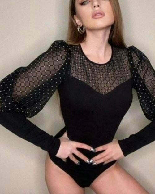 Y2K Aesthetic Mesh Stitching Long-Sleeved Bodysuit for Women - Coquette Grunge Style Fashion